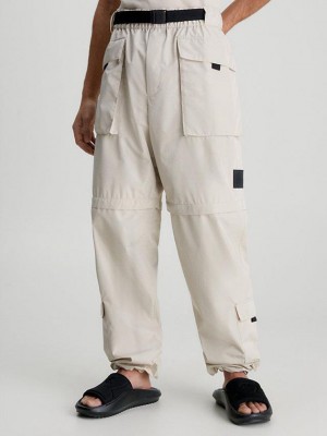 Beige Calvin Klein 2-In-1 Wide Leg Cargo Men Pants | EQYM-81072