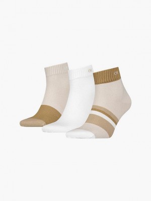 Beige Calvin Klein 3 Pack Organic Cotton Ankle Men Socks | VDWY-60189