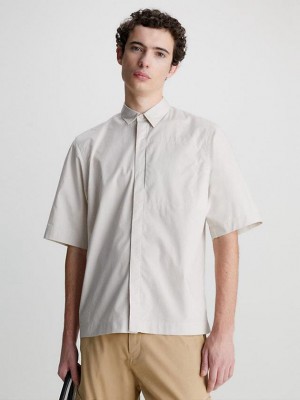 Beige Calvin Klein Boxy Poplin Men Shirts | VHRJ-10728