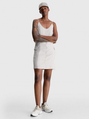 Beige Calvin Klein Button-Through Tank Women Dress | GNTW-24657