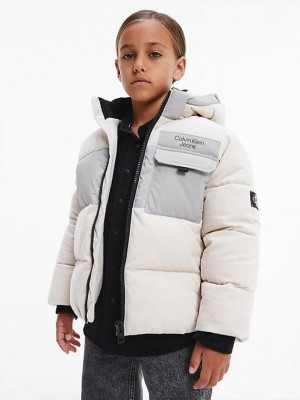 Beige Calvin Klein Corduroy Puffer Boys's Jacket | NTQI-34576