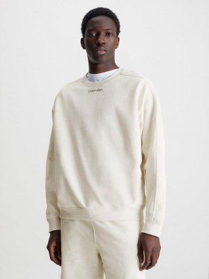Beige Calvin Klein Cotton Terry Men Sweatshirt | GLUM-81395
