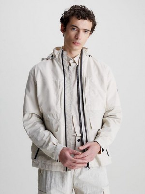 Beige Calvin Klein Crinkle Nylon Hooded Men Jacket | TJRQ-40752