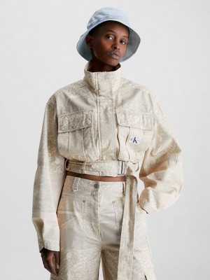 Beige Calvin Klein Cropped Belted Utility Women Jacket | MOLU-31869