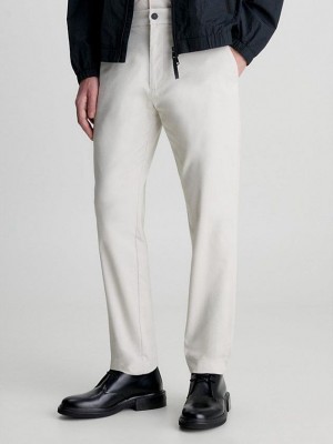 Beige Calvin Klein Cropped Tapered Twill Men Pants | RQGV-96230