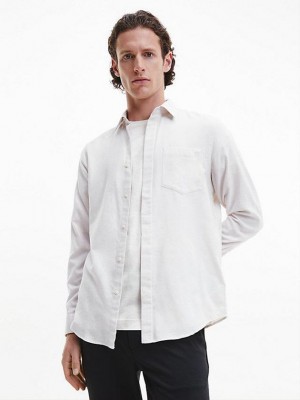 Beige Calvin Klein Flannel Men Shirts | PJOD-36819
