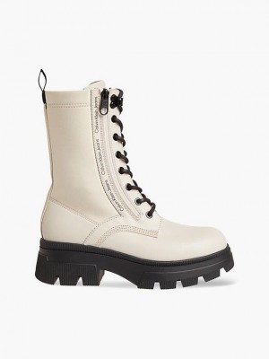 Beige Calvin Klein Leather Chunky Platform Women Boots | COXN-52389