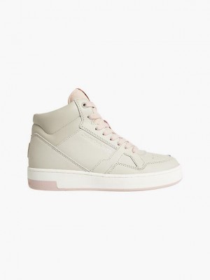 Beige Calvin Klein Leather High-Top Women Sneakers | FVTD-67053