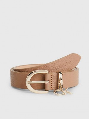 Beige Calvin Klein Leather Logo Women Belt | KXMZ-34806