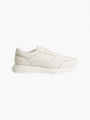 Beige Calvin Klein Leather Men Sneakers | HPLB-87065