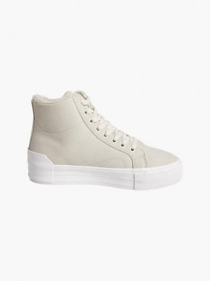 Beige Calvin Klein Leather Platform Hight-Top Women Sneakers | CSOH-09385