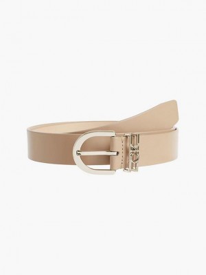 Beige Calvin Klein Leather Women Belt | IOXG-75680