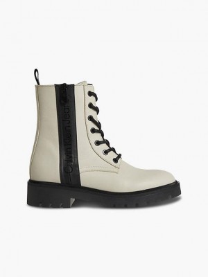 Beige Calvin Klein Leather Women Boots | WXPJ-60251