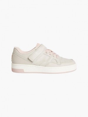 Beige Calvin Klein Leather Women Sneakers | IZTV-76810