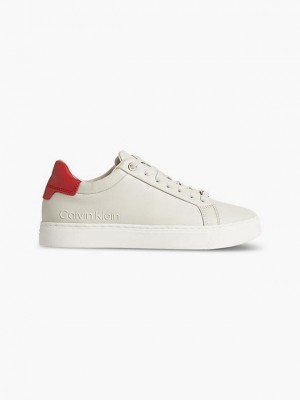 Beige Calvin Klein Leather Women Sneakers | STDM-79683