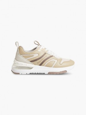 Beige Calvin Klein Leather Women Sneakers | PTZG-71803