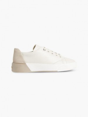 Beige Calvin Klein Leather Women Sneakers | FWDI-12954