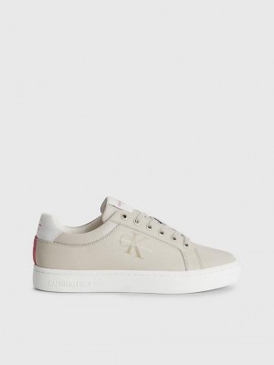Beige Calvin Klein Leather Women Sneakers | ZYDN-63801