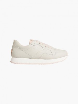 Beige Calvin Klein Leather Women Sneakers | SIFU-32780