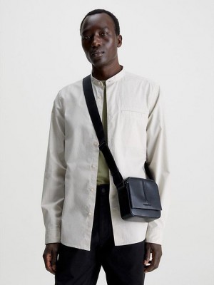 Beige Calvin Klein Lightweight Poplin Men Shirts | GFOY-39184