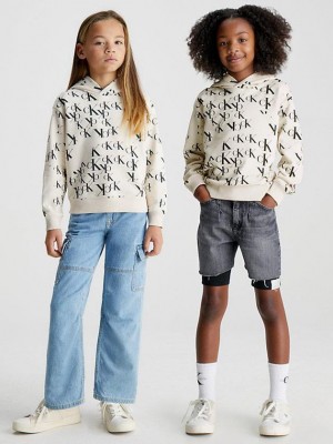 Beige Calvin Klein Logo Girls's Hoodie | TEPL-50816