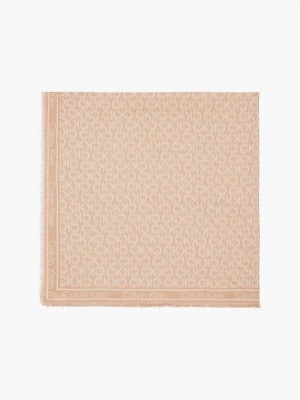 Beige Calvin Klein Logo Jacquard Women Scarf | YUMK-60983