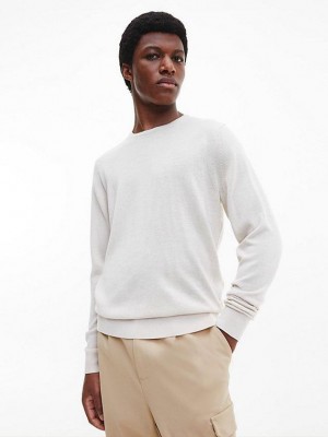 Beige Calvin Klein Merino Wool Jumper Men Sweater | OVXY-24396