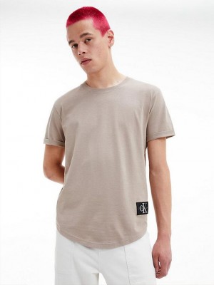 Beige Calvin Klein Organic Cotton Badge Men T-Shirt | EMHJ-68930