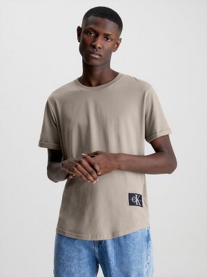 Beige Calvin Klein Organic Cotton Badge Men T-Shirt | RFIE-83095