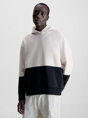 Beige Calvin Klein Organic Cotton Colourblock Men Hoodie | FLHB-64719