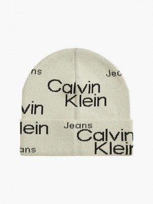 Beige Calvin Klein Organic Cotton Logo Women Beanie | RYAC-51780