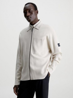 Beige Calvin Klein Organic Cotton Shirt Men Jacket | GMLU-56179