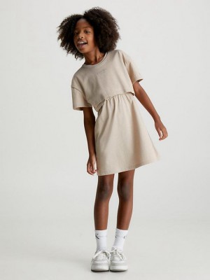Beige Calvin Klein Overlap T-Shirt Girls's Dress | WRTV-02861