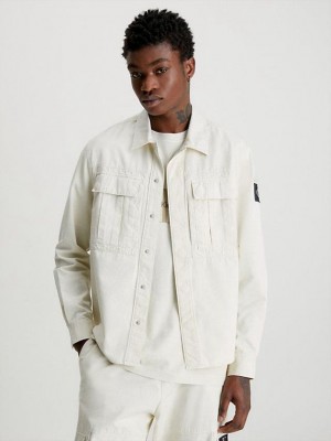 Beige Calvin Klein Oversized Cotton Twill Shirt Men Jacket | FZSK-50174