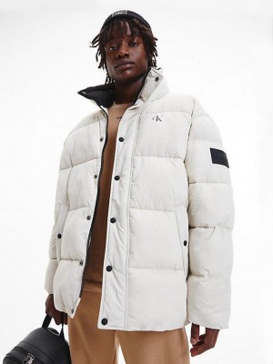 Beige Calvin Klein Oversized Nylon Puffer Men Jacket | QKMC-94263
