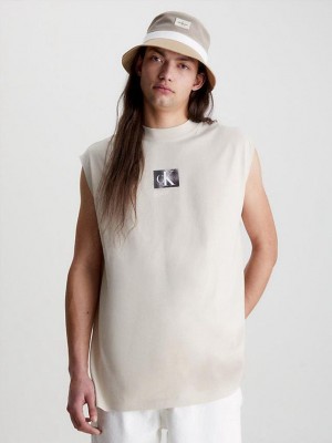 Beige Calvin Klein Oversized Tank Men Top | ASLR-61392