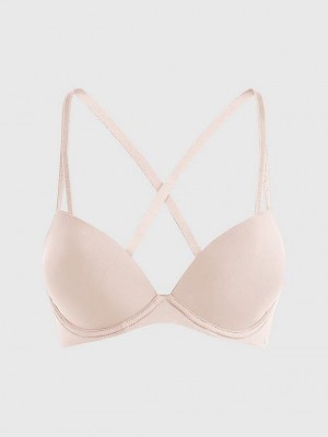 Beige Calvin Klein Push-Up T-Shirt - Seductive Comfort Women Bra | BNCO-79021