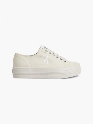 Beige Calvin Klein Recycled Canvas Platform Women Sneakers | KBDA-10564