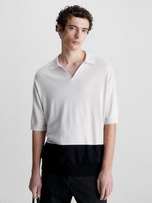 Beige Calvin Klein Recycled Colourblock Men Polo Shirt | FLVS-05837