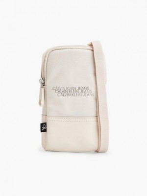 Beige Calvin Klein Recycled Crossbody Phone Pouch Women Bags | JXEK-07416