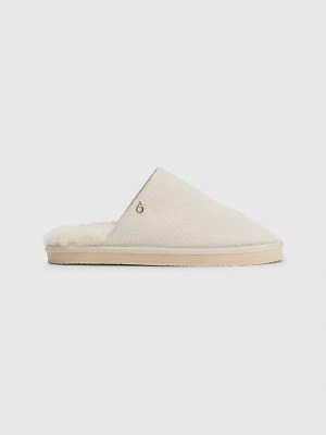 Beige Calvin Klein Recycled Logo Jacquard Women Slippers | TQVA-17526