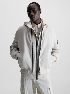 Beige Calvin Klein Recycled Matt Bomber Men Jacket | PDAU-48109