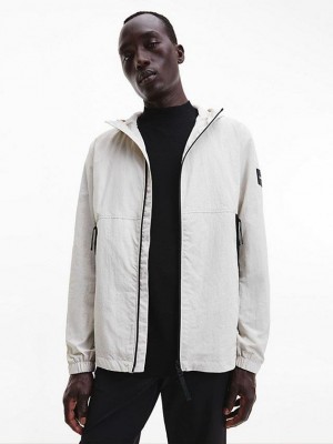 Beige Calvin Klein Recycled Nylon Hooded Men Jacket | VWPD-56378