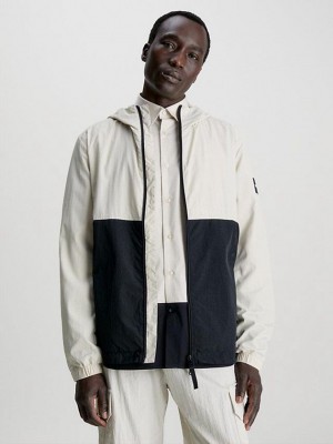 Beige Calvin Klein Recycled Nylon Hooded Men Jacket | LWYK-12945