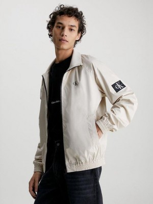 Beige Calvin Klein Recycled Polyester Zip Up Men Jacket | GMNE-61520