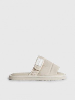 Beige Calvin Klein Recycled Puffer Women Slippers | MILF-18470