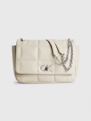 Beige Calvin Klein Recycled Quilted Shoulder Women Bags | MBRP-94268
