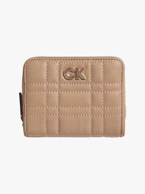 Beige Calvin Klein Recycled Quilted Zip Around Women Wallet | XZJH-78912