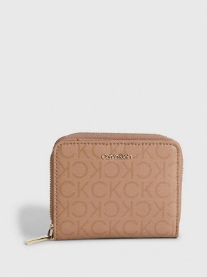 Beige Calvin Klein Recycled Rfid Zip Around Women Wallet | CXEN-37849