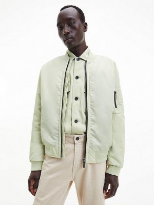 Beige Calvin Klein Recycled Sateen Bomber Men Jacket | ZNUT-28109
